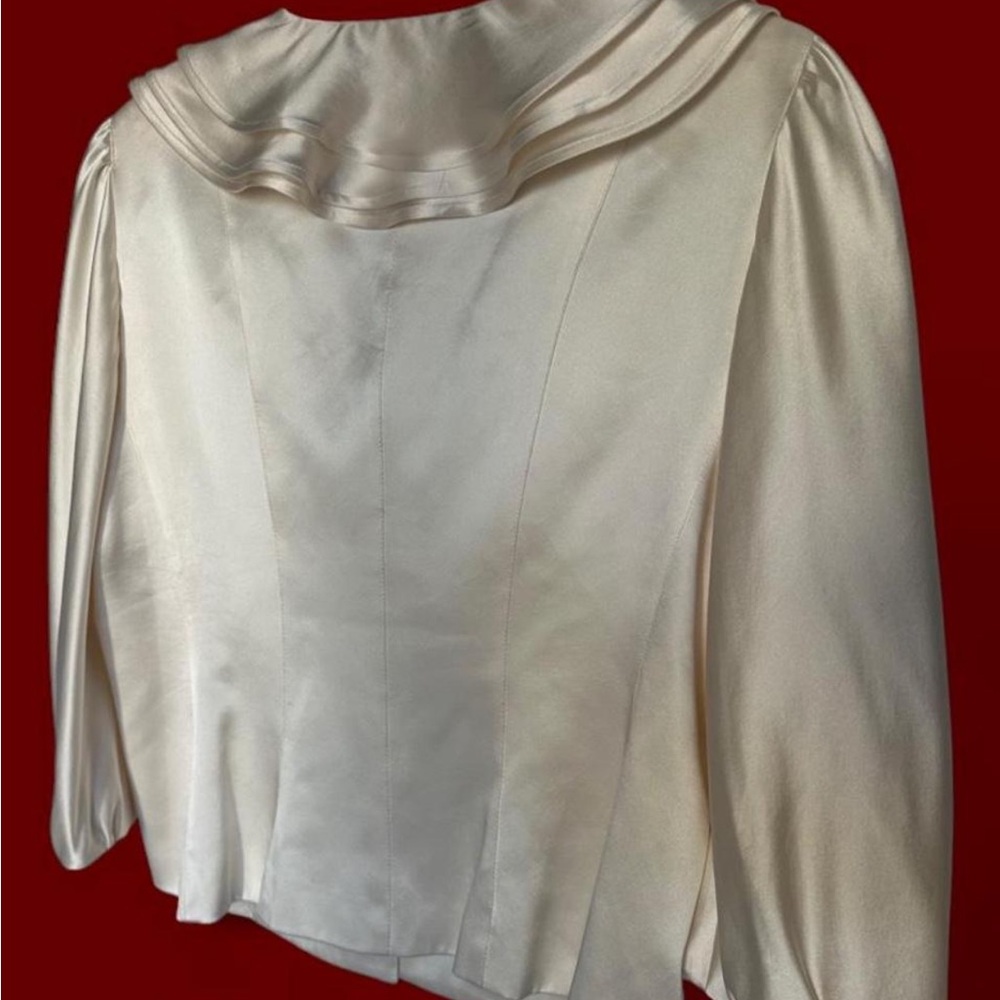 Teri Jon Pearl Satin Ruffle-Front Blouse - Picture 6 of 6